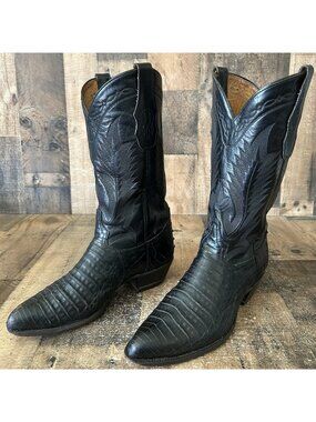 Tony Lama Vintage Black Caiman Western Cowboy Boots Mens 9 EE